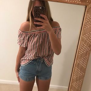 striped off the shoulder top